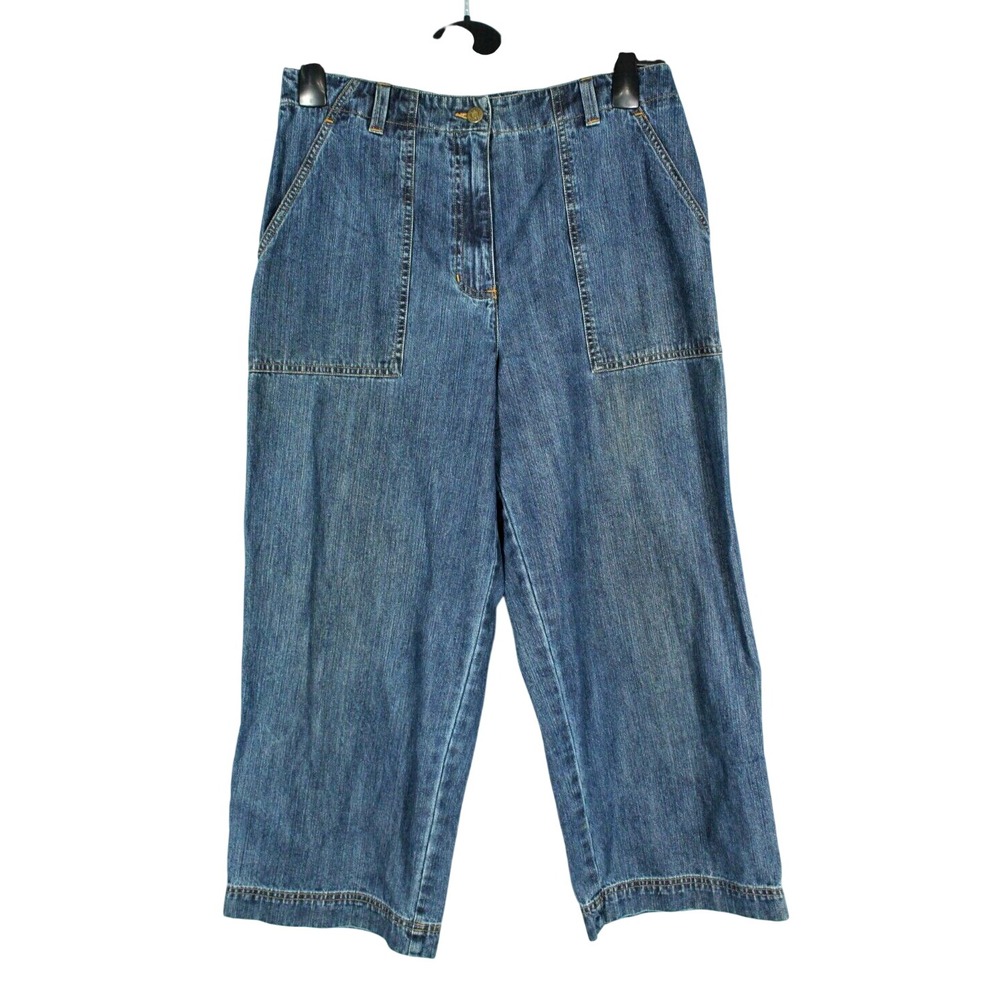 VTG JONES SPORT Blue Denim BAREBACK High-Rise CROPPED WIDE LEG JEANS Sz 8